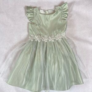 Sweet Kids Pastel Green Dress with Floral Beading, Size 6